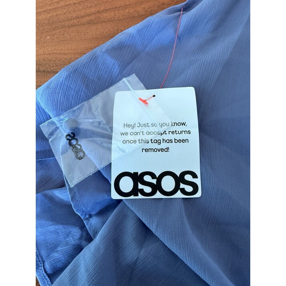 Asos Design Mini Dress Size US 12 EU 44 Lilac Sheer Puff Sleeve Open Back New - Picture 6 of 13